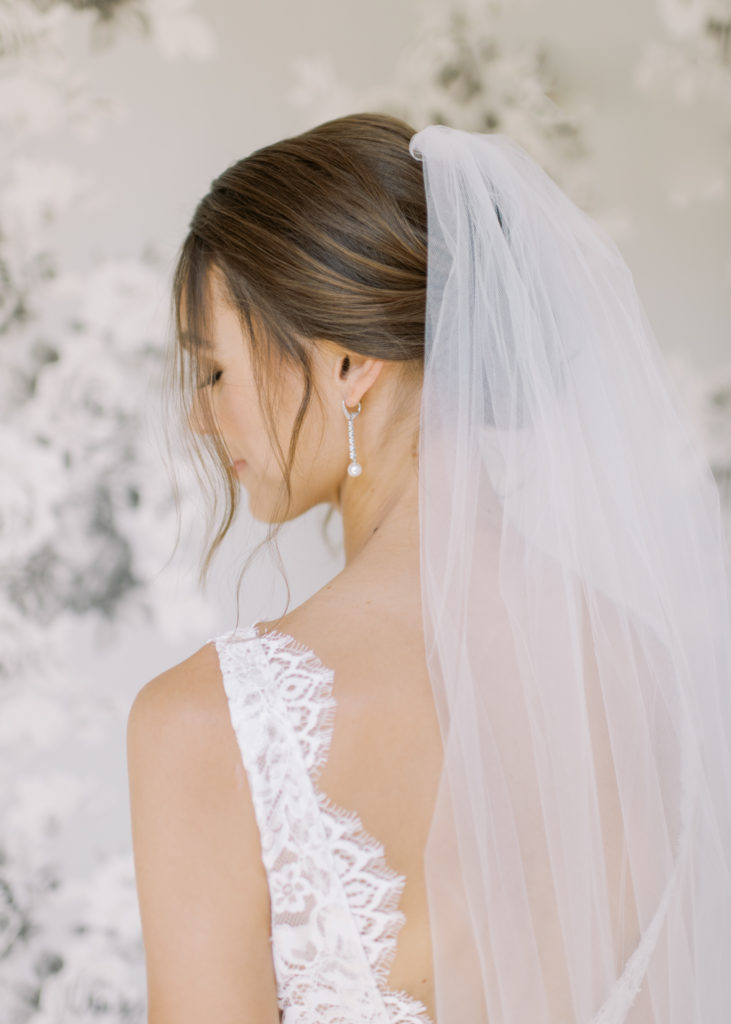 a bridal portrait with her wedding veil 