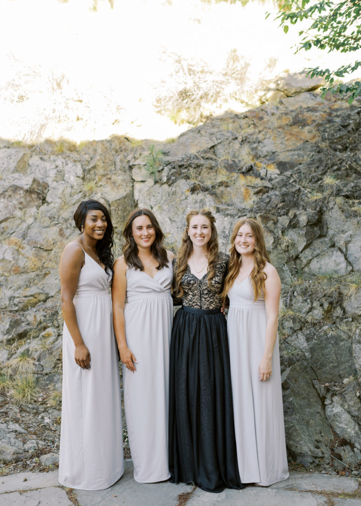 bridesmaids dressed in white at a Kelowna private estate wedding 