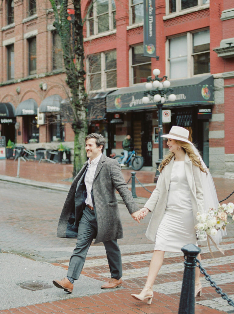 a groom wearing a grey suit for his Vancouver elopement 