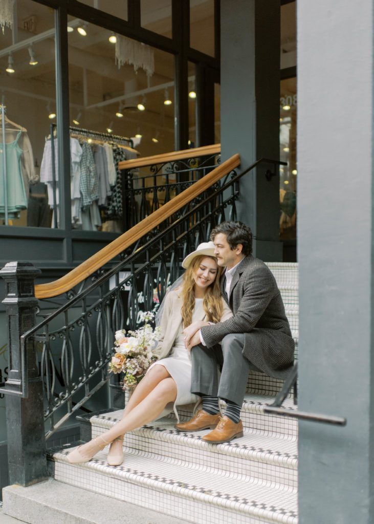 bride and groom portraits in Gastown Vancouver 